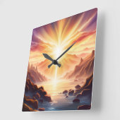 Fantasy Mountain Valley Lake Quadratische Wanduhr (Winkel)