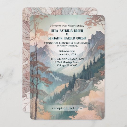 Fantasy Mountain Wedding Einladung (Vorne/Hinten)