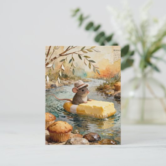 Fantasy Mouse Floating Downriver on Butter Float Postkarte (Stehend Vorderseite)