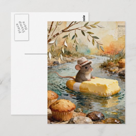 Fantasy Mouse Floating Downriver on Butter Float Postkarte (Vorne/Hinten)
