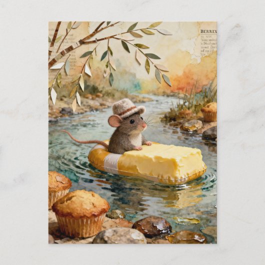 Fantasy Mouse Floating Downriver on Butter Float Postkarte (Vorderseite)