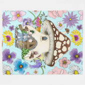 Fantasy Mouse Mushroom House Floral Fleecedecke (Vorderseite (Horizontal))