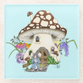 Fantasy Mouse Mushroom House Floral Glasuntersetzer (Vorderseite)