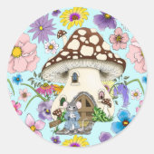 Fantasy Mouse Mushroom House Floral Runder Aufkleber (Vorderseite)