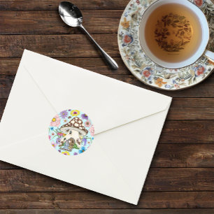 Fantasy Mouse Mushroom House Floral Runder Aufkleber