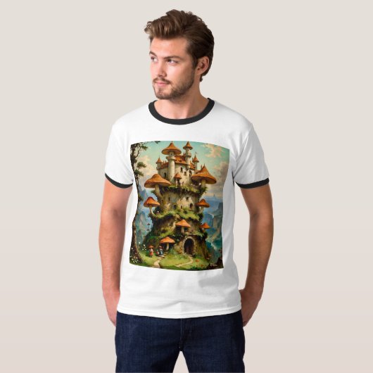 Fantasy Mushroom Burg Lugano Gestern und Heute T - T-Shirt (Vorne ganz)