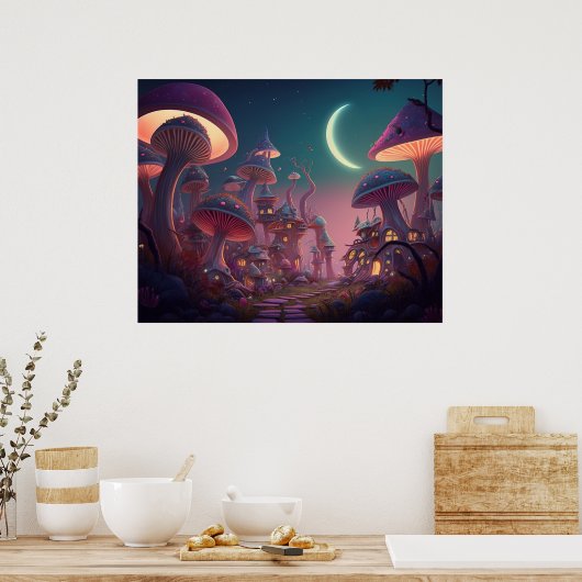 Fantasy Mushroom City Poster (Küche)