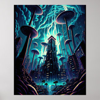 Fantasy Mushroom City Poster