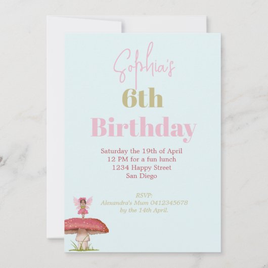 Fantasy Mushroom Fairy Geburtstag Custom Einladung (Rückseite)