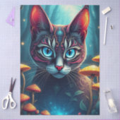 Fantasy Mushroom Forest Blue eyed Cat  Tissue Pape Seidenpapier (Basteln)
