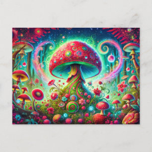 Fantasy Mushroom Forest Bright Psychedelic Colors Postkarte