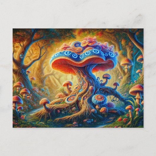 Fantasy Mushroom Garden Psychedelic Colors Postkarte (Vorderseite)