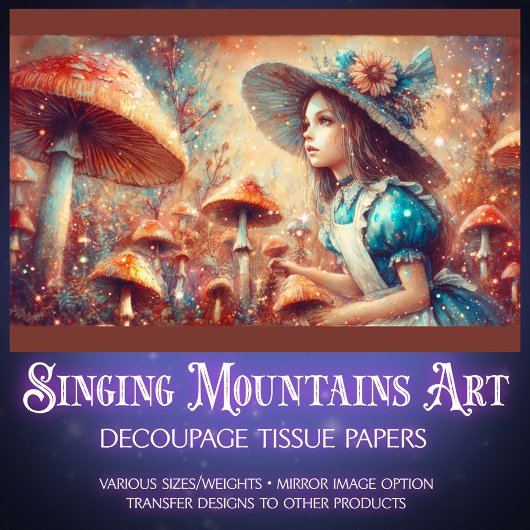 Fantasy Mushroom Garden with Alice Decoupage Seidenpapier