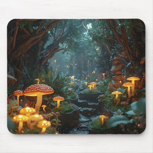 Fantasy Mushroom River - Whimsical Nighttime Lands Mousepad (Vorne)