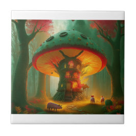Fantasy Mushroom Tree House With Pigs Fliese