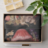 Fantasy Mushrooms and Flowers on Black Background Seidenpapier (Geschenk)