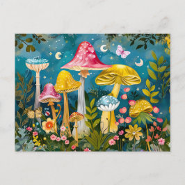 Fantasy Mushrooms in einem Wald von Mondschein Postkarte