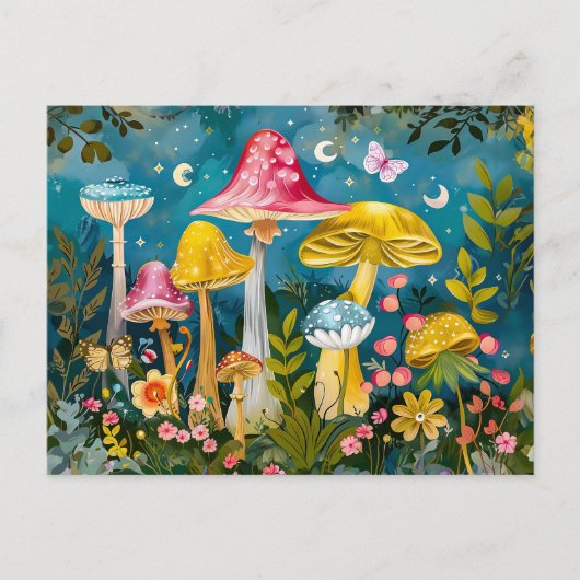 Fantasy Mushrooms in einem Wald von Mondschein Postkarte (Vorderseite)