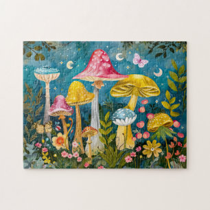 Fantasy Mushrooms in einem Wald von Mondschein Puzzle