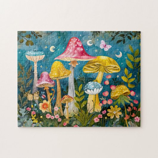 Fantasy Mushrooms in einem Wald von Mondschein Puzzle (Horizontal)