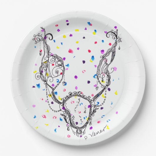 Fantasy Necklace mit farbenfrohen Punkten Pappteller (Vorderseite)