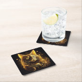 Fantasy Neon Gold Cat Rechteckiger Pappuntersetzer (Vor Ort)
