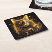 Fantasy Neon Gold Cat Rechteckiger Pappuntersetzer (angewinkelt)