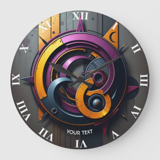 Fantasy Niedlich Abstrakt Orange Lila Große Wanduhr (Vorderseite)