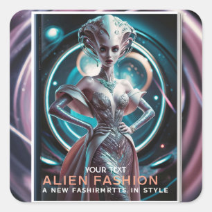 Fantasy Niedlich Alien Fashion Magazine Quadratischer Aufkleber