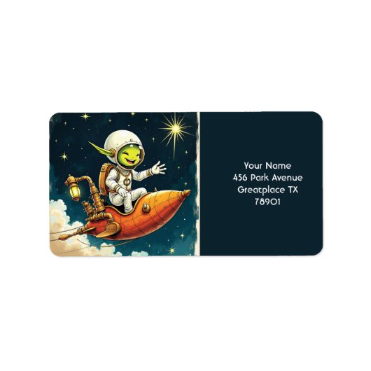 Fantasy Niedlich Alien Space Ship Adressaufkleber (Vorne)