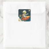 Fantasy Niedlich Alien Space Ship Quadratischer Aufkleber (Tasche)