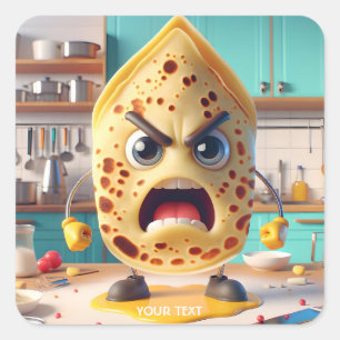 Fantasy Niedlich Angry Crepe Küche Quadratischer Aufkleber