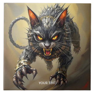 Fantasy Niedlich Angry Cyborg Cat Fliese