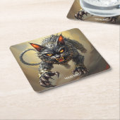Fantasy Niedlich Angry Cyborg Cat Rechteckiger Pappuntersetzer (angewinkelt)