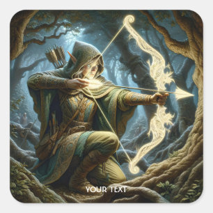 Fantasy Niedlich Archer Bow Arrow Quadratischer Aufkleber