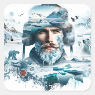 Fantasy Niedlich Arctic Adventurer Snow Quadratischer Aufkleber