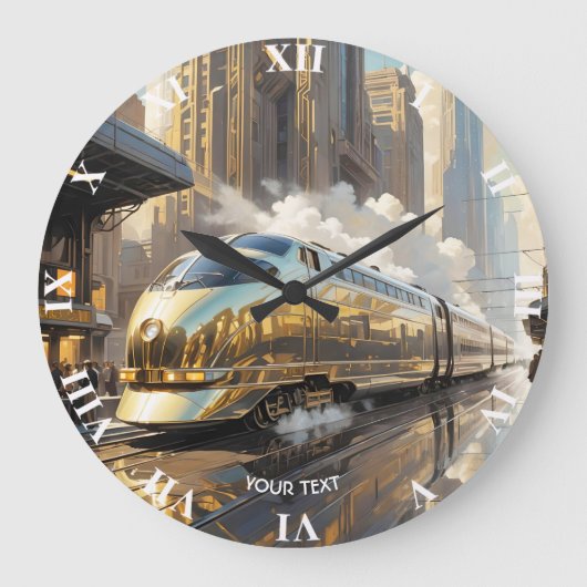Fantasy Niedlich Art Deco Bahn Große Wanduhr (Vorderseite)