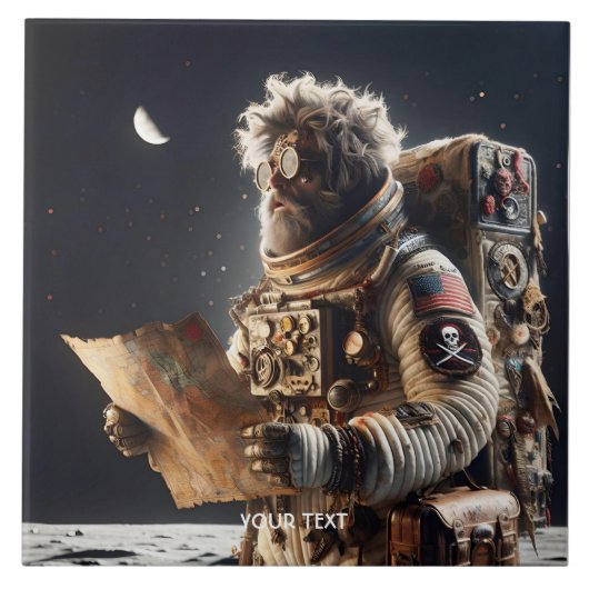 Fantasy Niedlich Astronaut Map Space Fliese (Vorderseite)