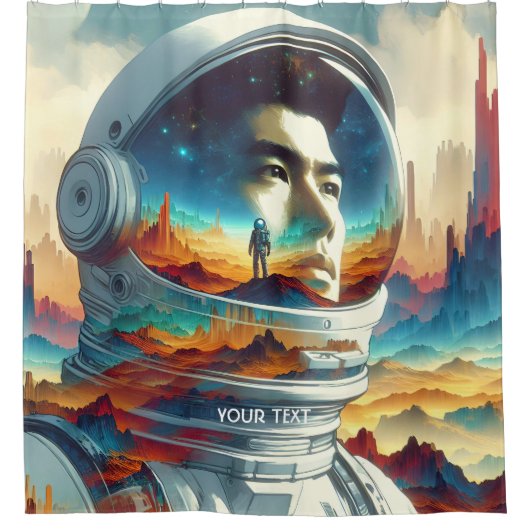 Fantasy Niedlich Astronaut Space Planet. Duschvorhang (Vorderseite)