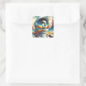 Fantasy Niedlich Astronaut Space Planet. Quadratischer Aufkleber (Tasche)