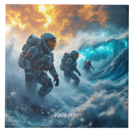 Fantasy Niedlich Astronauten Sturmsee Fliese (Vorderseite)