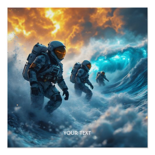 Fantasy Niedlich Astronauten Sturmsee Poster (Vorderseite)