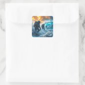 Fantasy Niedlich Astronauten Sturmsee Quadratischer Aufkleber (Tasche)