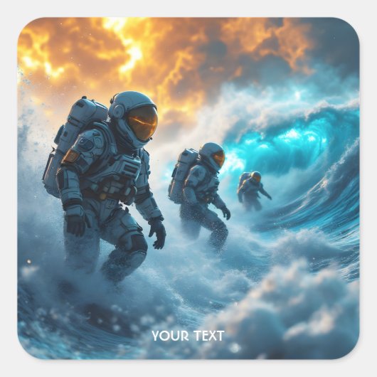 Fantasy Niedlich Astronauten Sturmsee Quadratischer Aufkleber (Vorderseite)