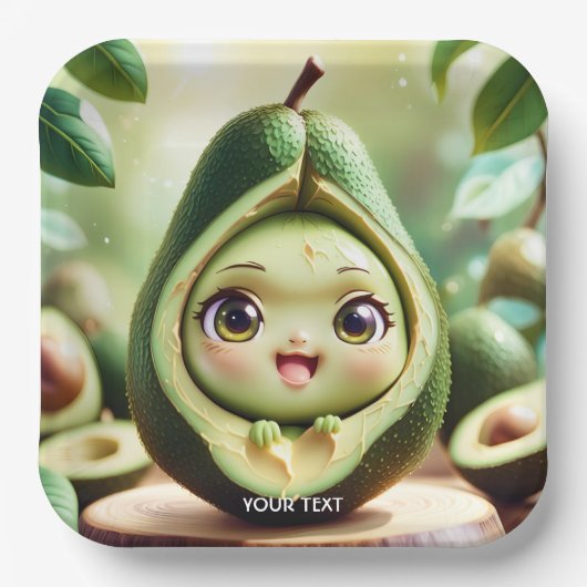 Fantasy Niedlich Avocado Smile Eyes Pappteller (Vorderseite)