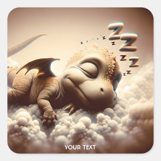 Fantasy Niedlich Baby Dragon Sleeping Quadratischer Aufkleber (Vorderseite)