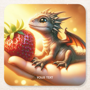 Fantasy Niedlich Baby Dragon Strawberry Rechteckiger Pappuntersetzer