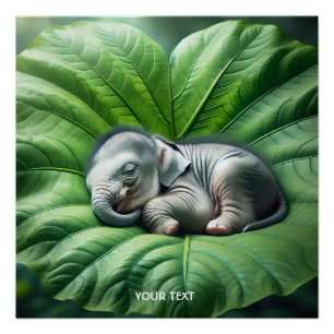 Fantasy Niedlich Baby Elephant Leaf Poster