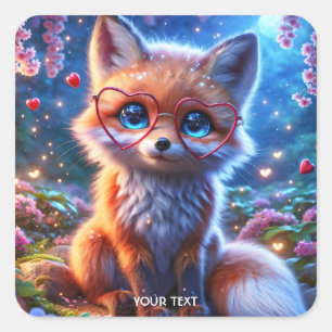 Fantasy Niedlich Baby Fox Brille Quadratischer Aufkleber