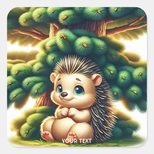 Fantasy Niedlich Baby Porcupine Tree Quadratischer Aufkleber (Vorderseite)